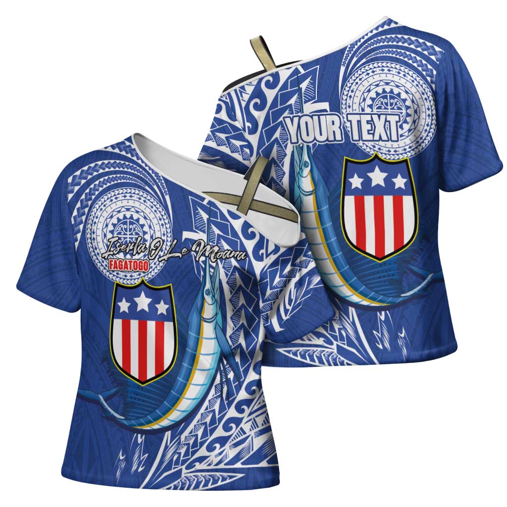 Personalised American Samoa Flag Day Cross Shoulder Shirt Fautasi Race Fagatogo-Iseula O Le Moana Sailfish Tribal Style