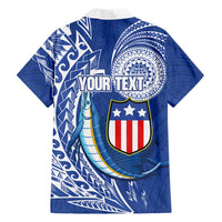 Personalised American Samoa Flag Day Family Matching Long Sleeve Bodycon Dress and Hawaiian Shirt Fautasi Race Fagatogo-Iseula O Le Moana Sailfish Tribal Style