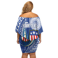 Personalised American Samoa Flag Day Family Matching Off Shoulder Short Dress and Hawaiian Shirt Fautasi Race Fagatogo-Iseula O Le Moana Sailfish Tribal Style