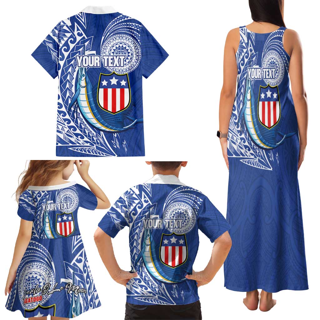 Personalised American Samoa Flag Day Family Matching Tank Maxi Dress and Hawaiian Shirt Fautasi Race Fagatogo-Iseula O Le Moana Sailfish Tribal Style