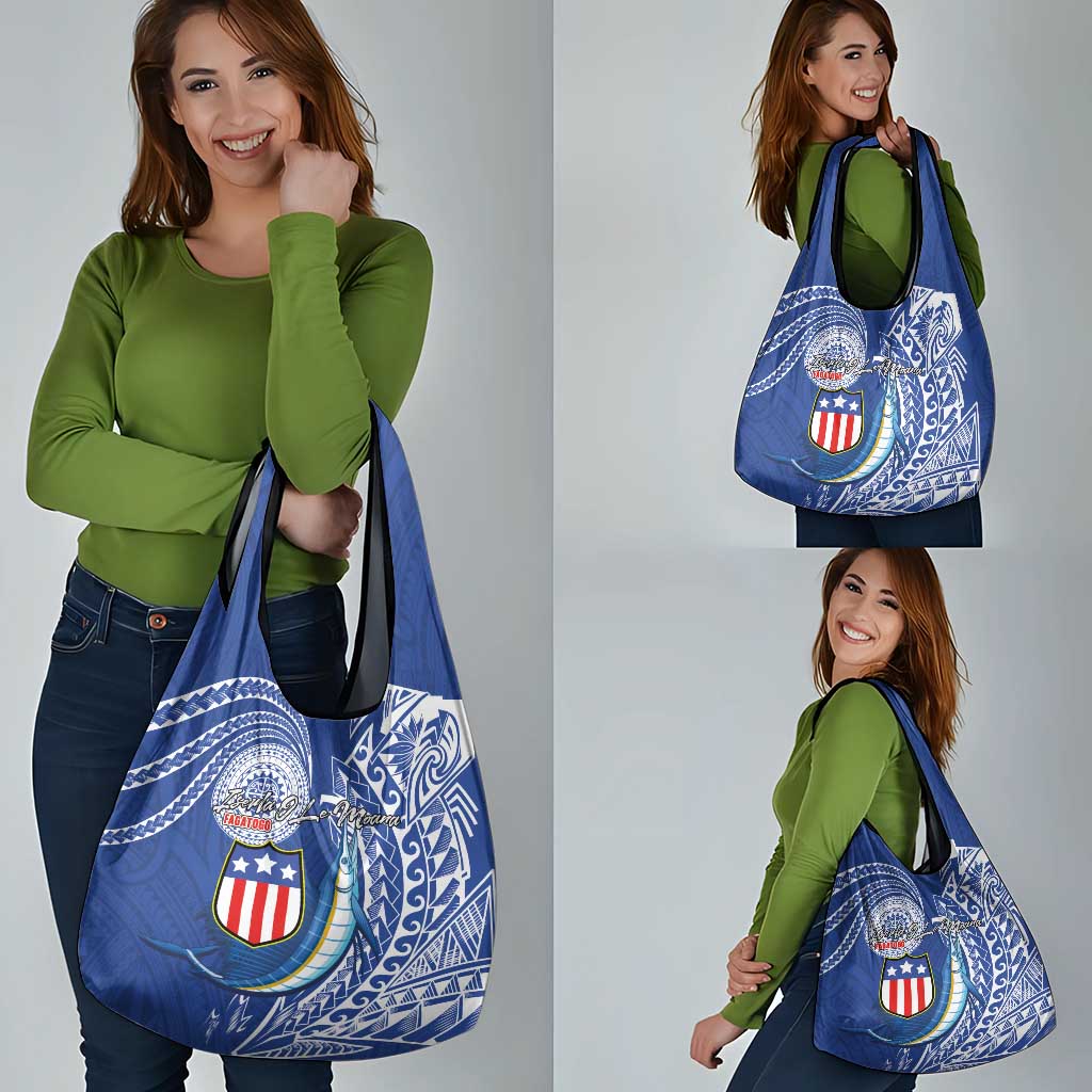 American Samoa Flag Day Grocery Bag Fautasi Race Fagatogo-Iseula O Le Moana Sailfish Tribal Style