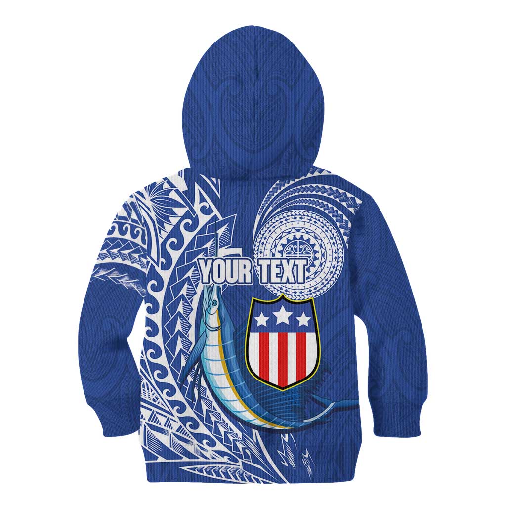 Personalised American Samoa Flag Day Kid Hoodie Fautasi Race Fagatogo-Iseula O Le Moana Sailfish Tribal Style