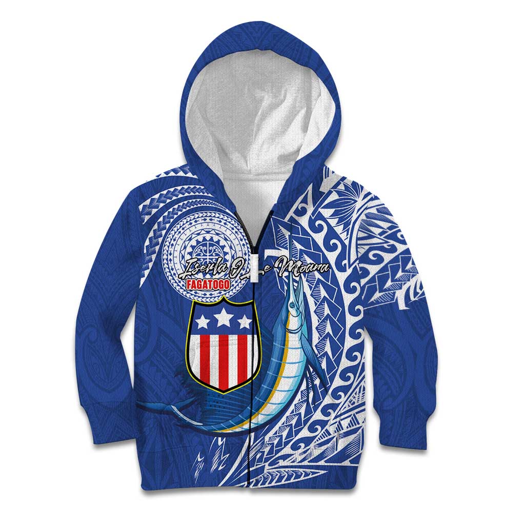 Personalised American Samoa Flag Day Kid Hoodie Fautasi Race Fagatogo-Iseula O Le Moana Sailfish Tribal Style