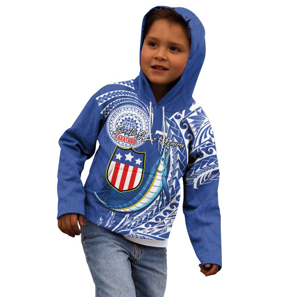 Personalised American Samoa Flag Day Kid Hoodie Fautasi Race Fagatogo-Iseula O Le Moana Sailfish Tribal Style