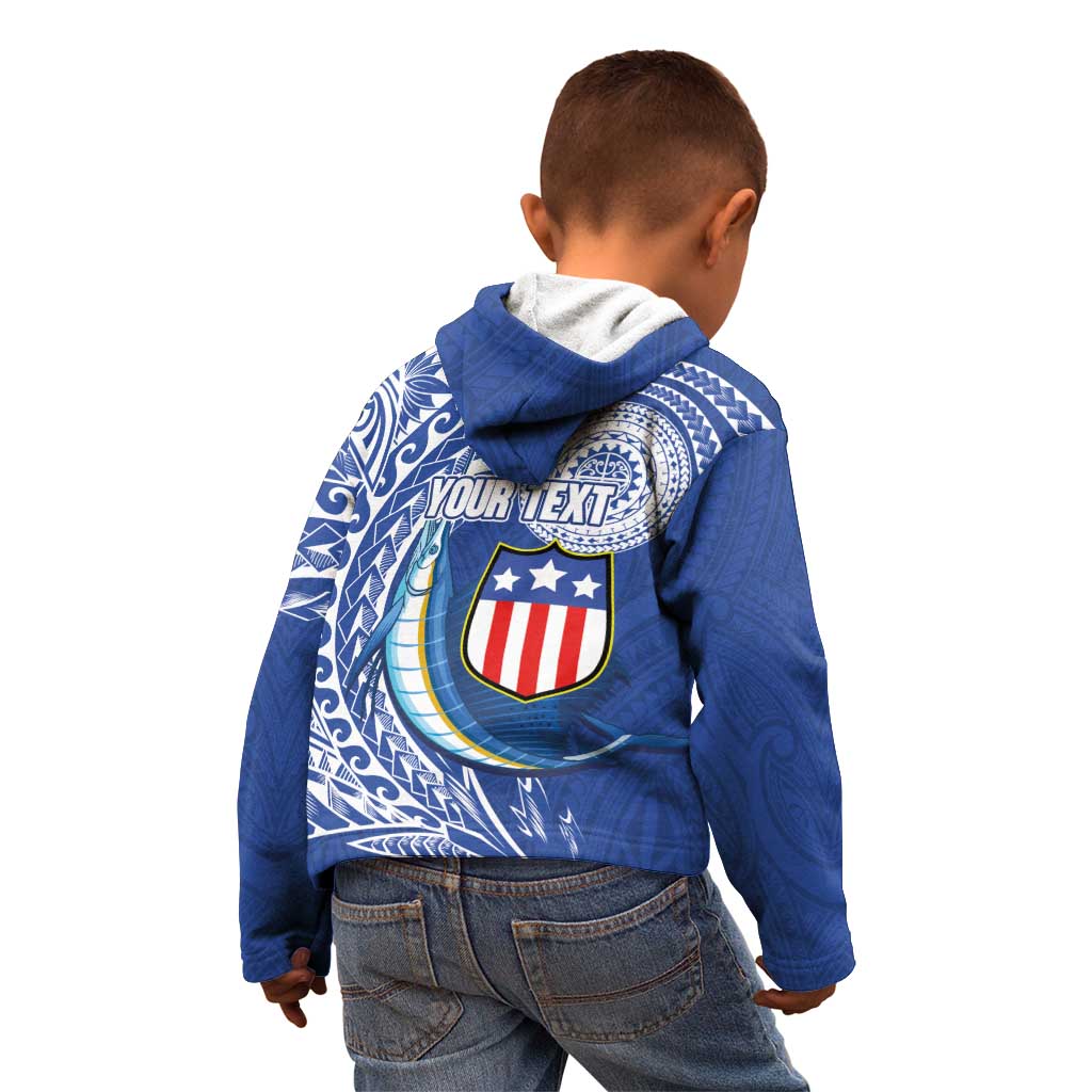 Personalised American Samoa Flag Day Kid Hoodie Fautasi Race Fagatogo-Iseula O Le Moana Sailfish Tribal Style
