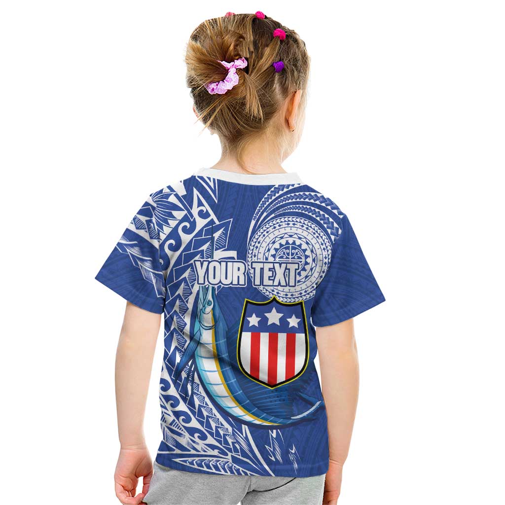 Personalised American Samoa Flag Day Kid T Shirt Fautasi Race Fagatogo-Iseula O Le Moana Sailfish Tribal Style