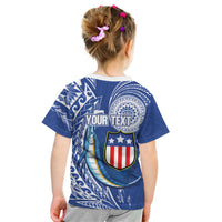 Personalised American Samoa Flag Day Kid T Shirt Fautasi Race Fagatogo-Iseula O Le Moana Sailfish Tribal Style