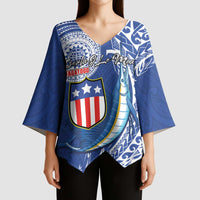 Personalised American Samoa Flag Day Kimono Sleeve Blouse Fautasi Race Fagatogo-Iseula O Le Moana Sailfish Tribal Style