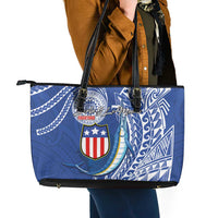 American Samoa Flag Day Leather Tote Bag Fautasi Race Fagatogo-Iseula O Le Moana Sailfish Tribal Style