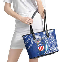 American Samoa Flag Day Leather Tote Bag Fautasi Race Fagatogo-Iseula O Le Moana Sailfish Tribal Style