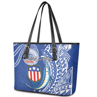 American Samoa Flag Day Leather Tote Bag Fautasi Race Fagatogo-Iseula O Le Moana Sailfish Tribal Style