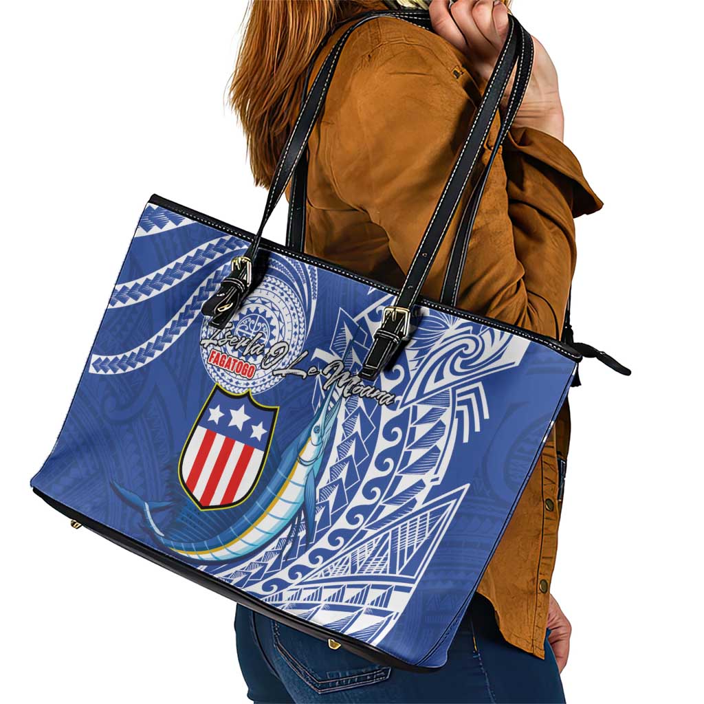 American Samoa Flag Day Leather Tote Bag Fautasi Race Fagatogo-Iseula O Le Moana Sailfish Tribal Style