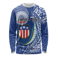 Personalised American Samoa Flag Day Long Sleeve Shirt Fautasi Race Fagatogo-Iseula O Le Moana Sailfish Tribal Style