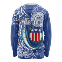 Personalised American Samoa Flag Day Long Sleeve Shirt Fautasi Race Fagatogo-Iseula O Le Moana Sailfish Tribal Style