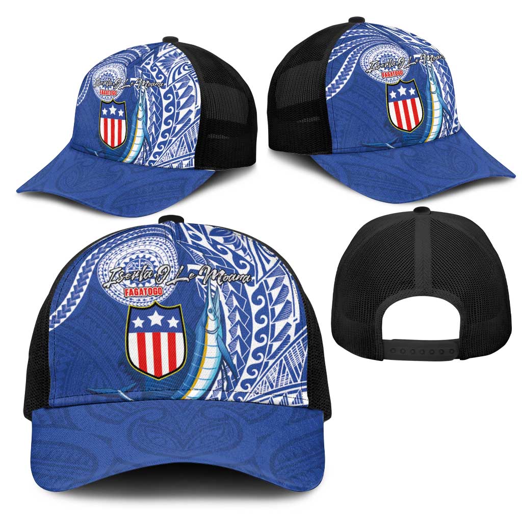 American Samoa Flag Day Mesh Trucker Cap Fautasi Race Fagatogo-Iseula O Le Moana Sailfish Tribal Style