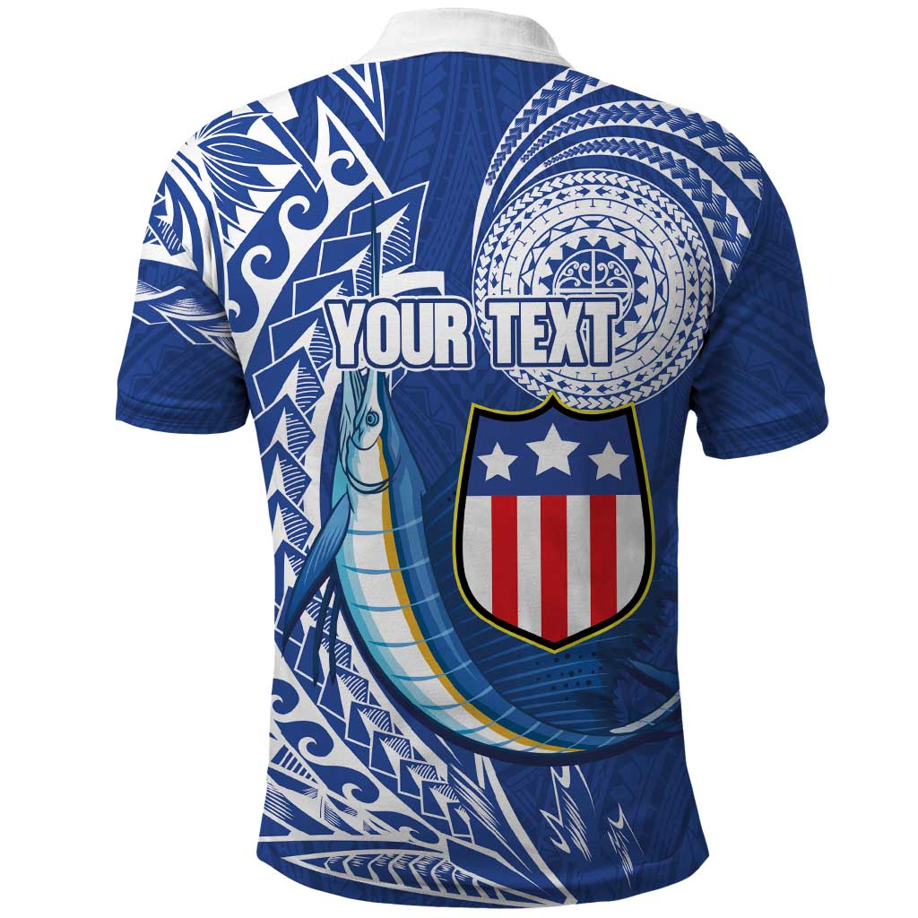 Personalised American Samoa Flag Day Polo Shirt Fautasi Race Fagatogo-Iseula O Le Moana Sailfish Tribal Style