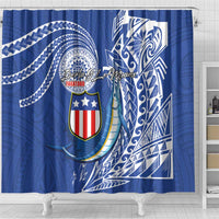 American Samoa Flag Day Shower Curtain Fautasi Race Fagatogo-Iseula O Le Moana Sailfish Tribal Style
