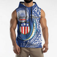 Personalised American Samoa Flag Day Sleeveless Hoodie Fautasi Race Fagatogo-Iseula O Le Moana Sailfish Tribal Style
