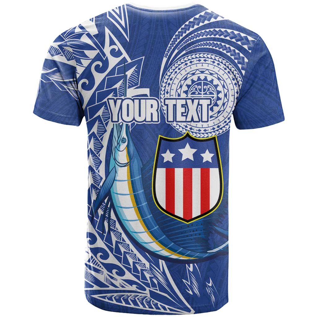 Personalised American Samoa Flag Day T Shirt Fautasi Race Fagatogo-Iseula O Le Moana Sailfish Tribal Style