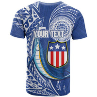 Personalised American Samoa Flag Day T Shirt Fautasi Race Fagatogo-Iseula O Le Moana Sailfish Tribal Style