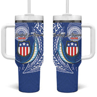 American Samoa Flag Day Tumbler With Handle Fautasi Race Fagatogo-Iseula O Le Moana Sailfish Tribal Style