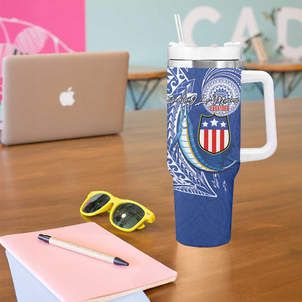 American Samoa Flag Day Tumbler With Handle Fautasi Race Fagatogo-Iseula O Le Moana Sailfish Tribal Style