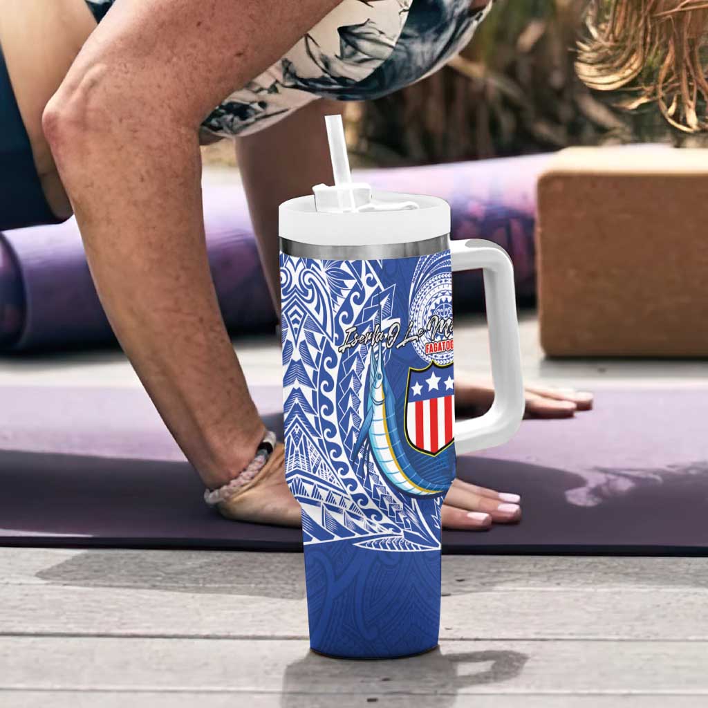 American Samoa Flag Day Tumbler With Handle Fautasi Race Fagatogo-Iseula O Le Moana Sailfish Tribal Style