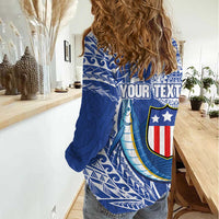 Personalised American Samoa Flag Day Women Casual Shirt Fautasi Race Fagatogo-Iseula O Le Moana Sailfish Tribal Style