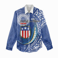 Personalised American Samoa Flag Day Women Casual Shirt Fautasi Race Fagatogo-Iseula O Le Moana Sailfish Tribal Style