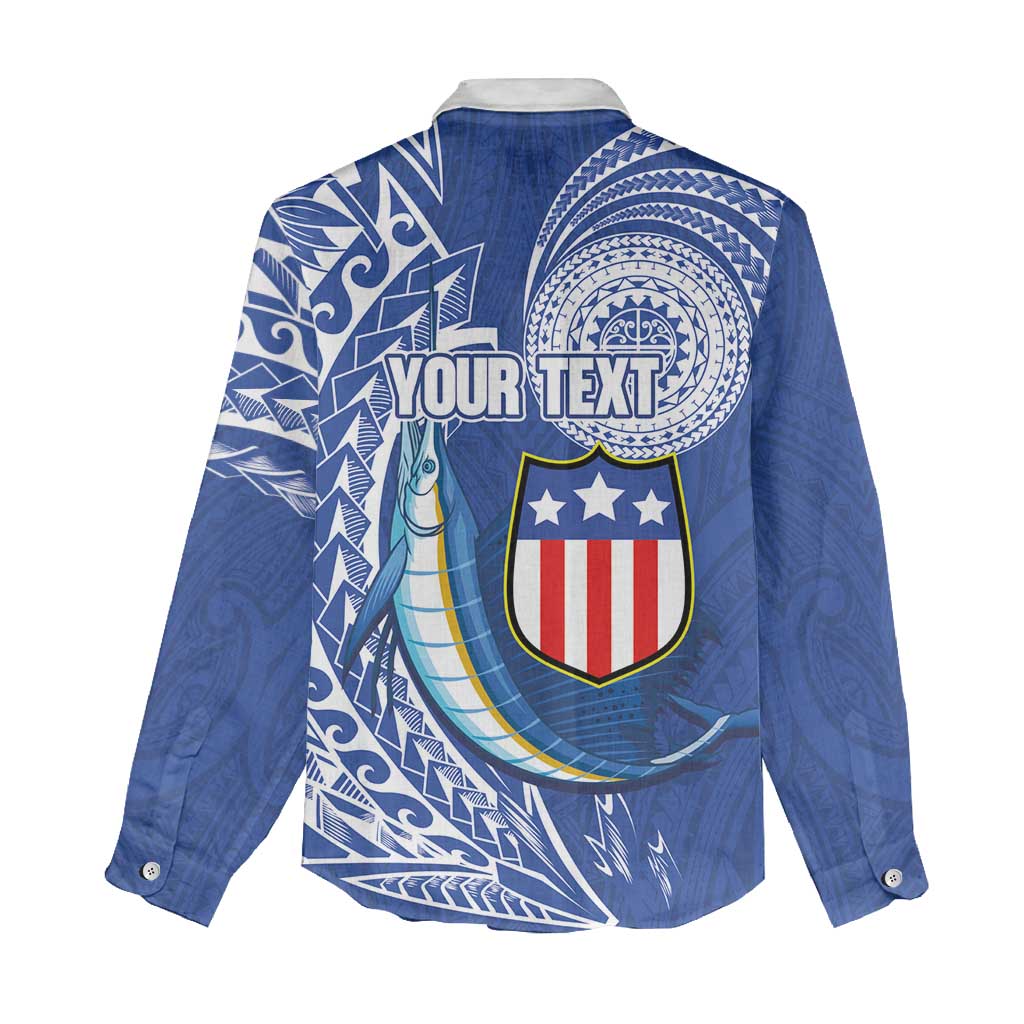 Personalised American Samoa Flag Day Women Casual Shirt Fautasi Race Fagatogo-Iseula O Le Moana Sailfish Tribal Style