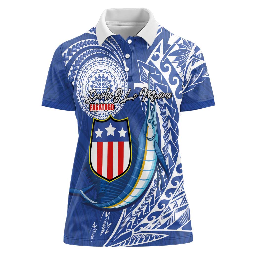 Personalised American Samoa Flag Day Women Polo Shirt Fautasi Race Fagatogo-Iseula O Le Moana Sailfish Tribal Style