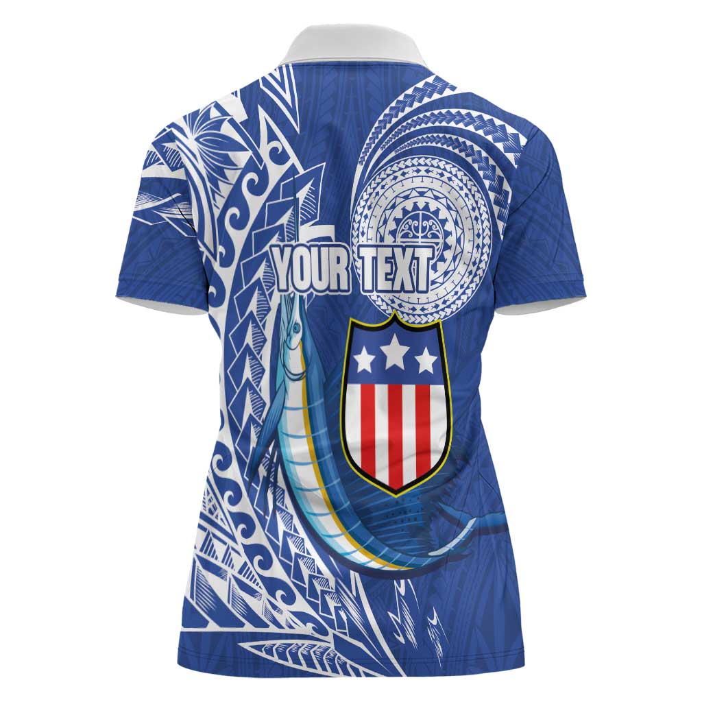 Personalised American Samoa Flag Day Women Polo Shirt Fautasi Race Fagatogo-Iseula O Le Moana Sailfish Tribal Style