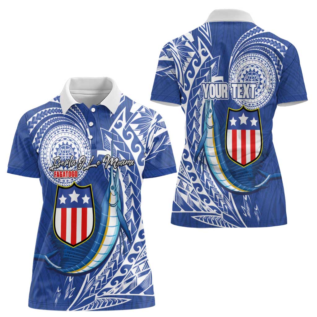 Personalised American Samoa Flag Day Women Polo Shirt Fautasi Race Fagatogo-Iseula O Le Moana Sailfish Tribal Style