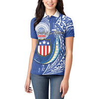 Personalised American Samoa Flag Day Women Polo Shirt Fautasi Race Fagatogo-Iseula O Le Moana Sailfish Tribal Style