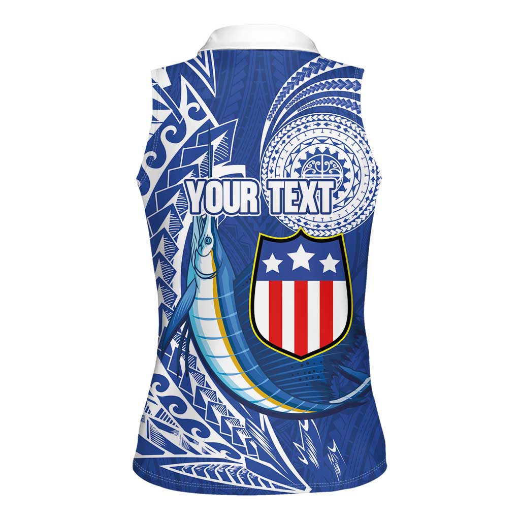Personalised American Samoa Flag Day Women Sleeveless Polo Shirt Fautasi Race Fagatogo-Iseula O Le Moana Sailfish Tribal Style