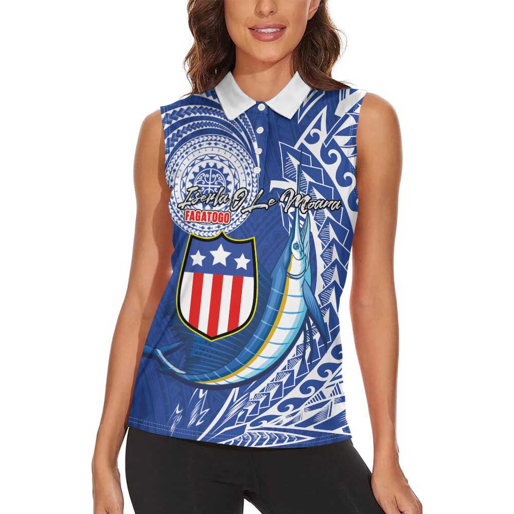 Personalised American Samoa Flag Day Women Sleeveless Polo Shirt Fautasi Race Fagatogo-Iseula O Le Moana Sailfish Tribal Style