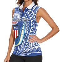 Personalised American Samoa Flag Day Women Sleeveless Polo Shirt Fautasi Race Fagatogo-Iseula O Le Moana Sailfish Tribal Style