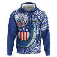 Personalised American Samoa Flag Day Zip Hoodie Fautasi Race Fagatogo-Iseula O Le Moana Sailfish Tribal Style
