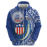 Personalised American Samoa Flag Day Zip Hoodie Fautasi Race Fagatogo-Iseula O Le Moana Sailfish Tribal Style