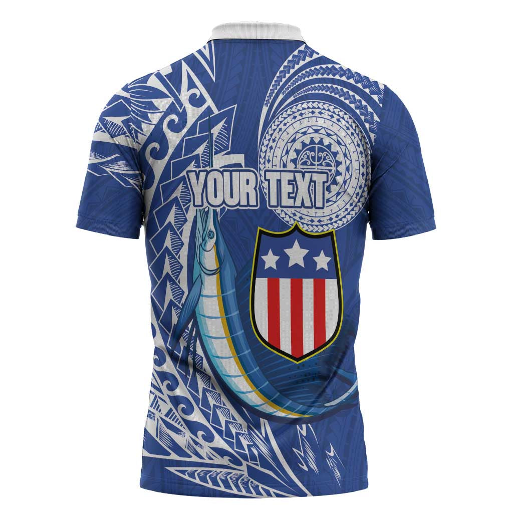 Personalised American Samoa Flag Day Zipper Polo Shirt Fautasi Race Fagatogo-Iseula O Le Moana Sailfish Tribal Style