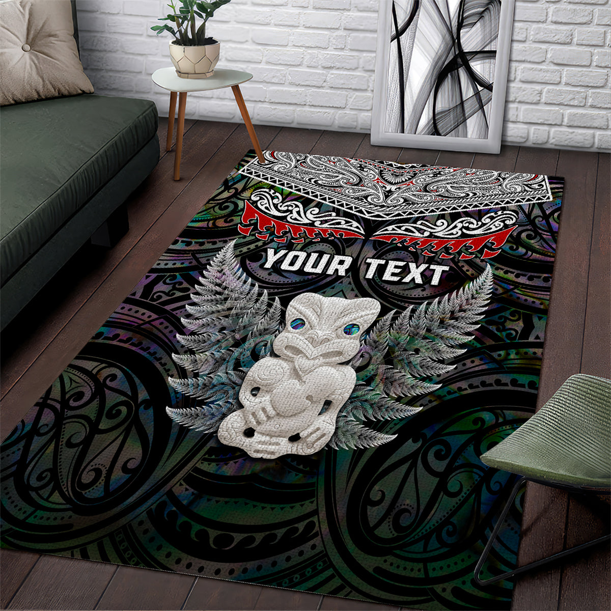 New Zealand Hei Tiki Area Rug Maori Green Papua Shell Pattern LT03 Green - Polynesian Pride