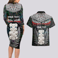 New Zealand Hei Tiki Couples Matching Long Sleeve Bodycon Dress and Hawaiian Shirt Maori Green Papua Shell Pattern LT03 - Polynesian Pride