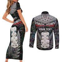 New Zealand Hei Tiki Couples Matching Short Sleeve Bodycon Dress and Long Sleeve Button Shirt Maori Green Papua Shell Pattern LT03 - Polynesian Pride