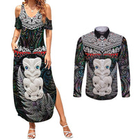 New Zealand Hei Tiki Couples Matching Summer Maxi Dress and Long Sleeve Button Shirt Maori Green Papua Shell Pattern LT03 Green - Polynesian Pride
