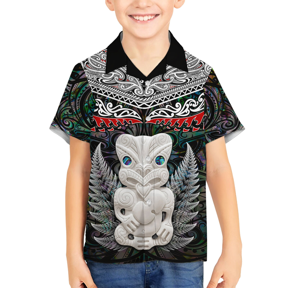 New Zealand Hei Tiki Family Matching Long Sleeve Bodycon Dress and Hawaiian Shirt Maori Green Papua Shell Pattern LT03 Son's Shirt Green - Polynesian Pride