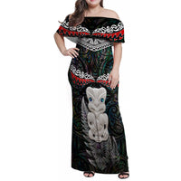 New Zealand Hei Tiki Family Matching Off Shoulder Maxi Dress and Hawaiian Shirt Maori Green Papua Shell Pattern LT03 Mom's Dress Green - Polynesian Pride