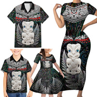 New Zealand Hei Tiki Family Matching Short Sleeve Bodycon Dress and Hawaiian Shirt Maori Green Papua Shell Pattern LT03 - Polynesian Pride
