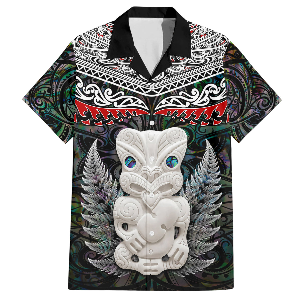 New Zealand Hei Tiki Family Matching Short Sleeve Bodycon Dress and Hawaiian Shirt Maori Green Papua Shell Pattern LT03 Dad's Shirt - Short Sleeve Green - Polynesian Pride