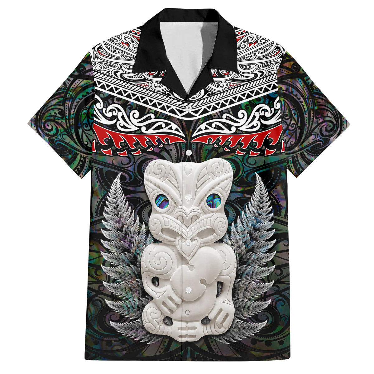 New Zealand Hei Tiki Family Matching Tank Maxi Dress and Hawaiian Shirt Maori Green Papua Shell Pattern LT03 Dad's Shirt - Short Sleeve Green - Polynesian Pride