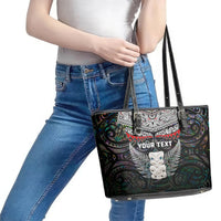 New Zealand Hei Tiki Leather Tote Bag Maori Green Papua Shell Pattern LT03 - Polynesian Pride